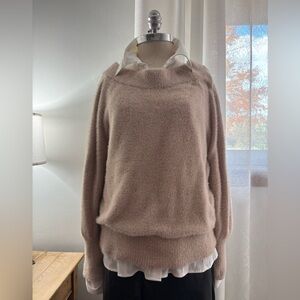 EXPRESS Cozy Tan Cowl Neck Sweater, Oversized Med, EUC